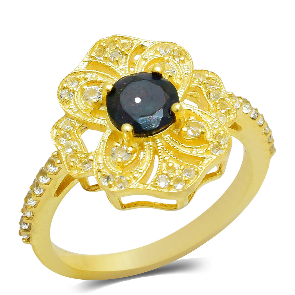 Inel din Argint 925 Placat cu Aur ( 3.78 grame ) cu Opal Etiopian Lega Dembi și Topaz Alb 0.55 Carate