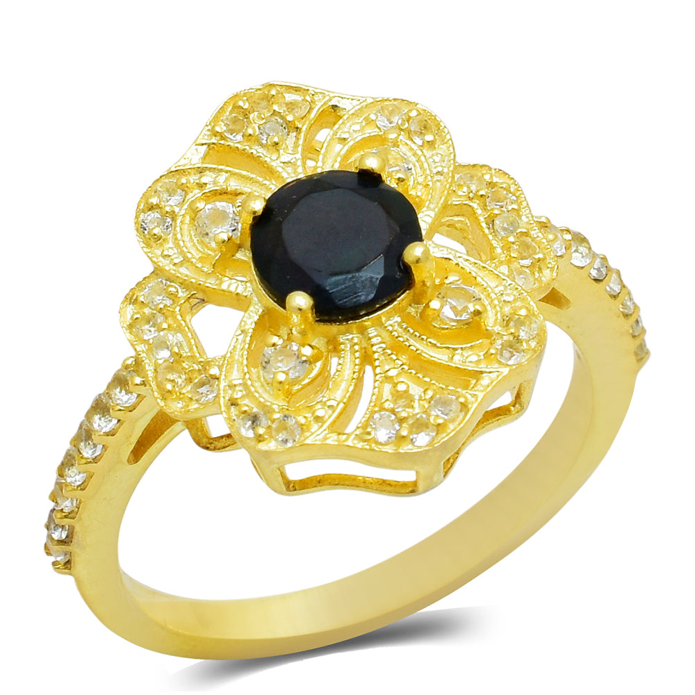 Inel din Argint 925 Placat cu Aur ( 3.78 grame ) cu Opal Etiopian Lega Dembi și Topaz Alb 0.55 Carate 2 