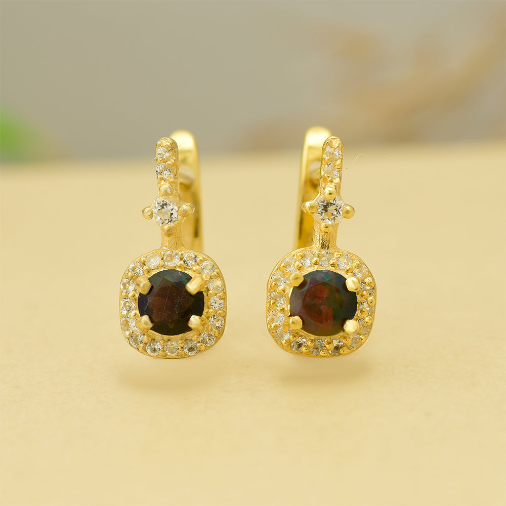 Cercei din Argint 925 Placat cu Aur ( 2.23 grame ) cu Opal Etiopian Lega Dembi și Topaz Alb 0.46 Carate