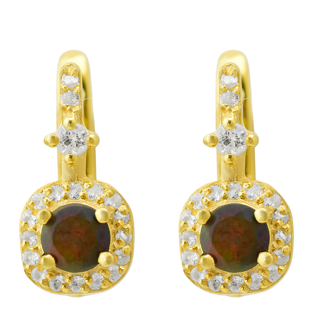 Cercei din Argint 925 Placat cu Aur ( 2.23 grame ) cu Opal Etiopian Lega Dembi și Topaz Alb 0.46 Carate