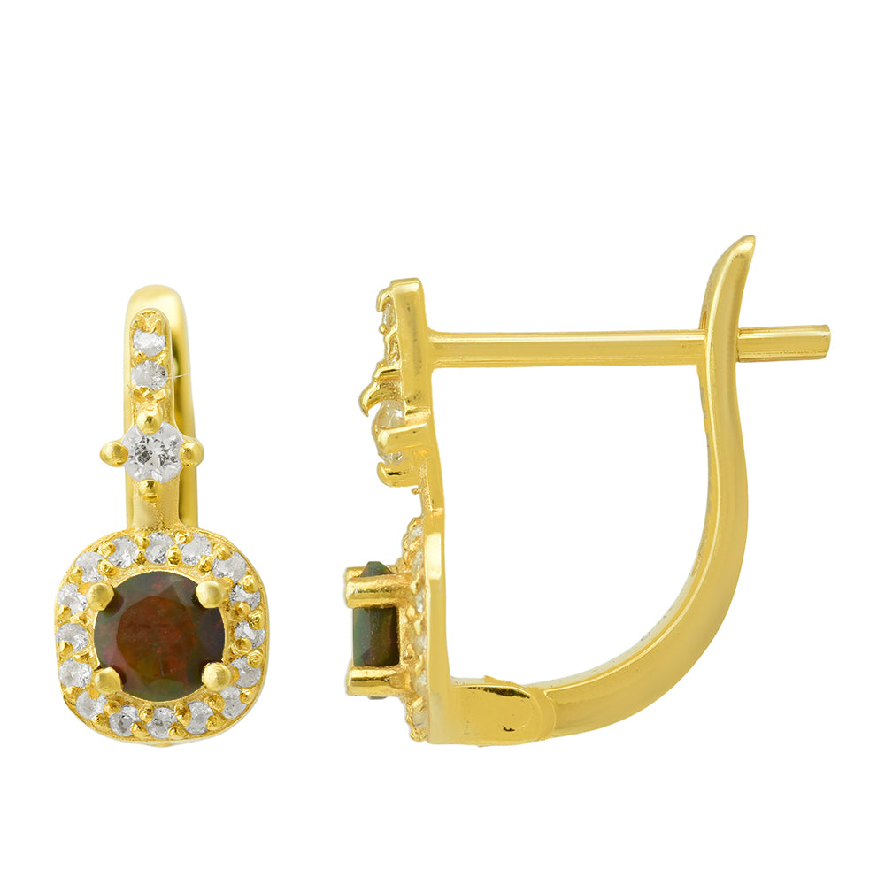 Cercei din Argint 925 Placat cu Aur ( 2.23 grame ) cu Opal Etiopian Lega Dembi și Topaz Alb 0.46 Carate 3 