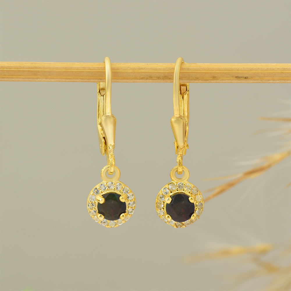 Cercei din Argint 925 Placat cu Aur ( 1.47 grame ) cu Opal Etiopian Lega Dembi și Topaz Alb 0.42 Carate 3 