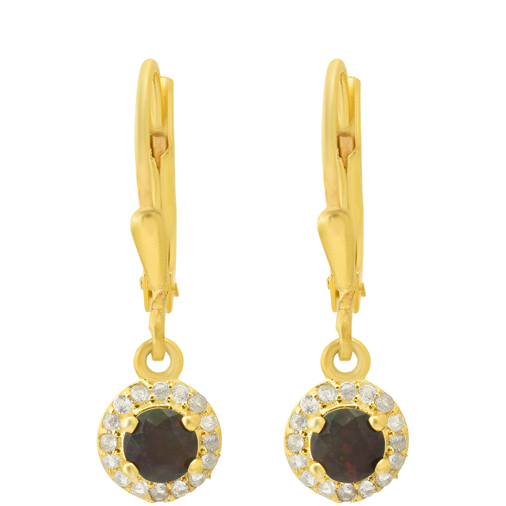 Cercei din Argint 925 Placat cu Aur ( 1.47 grame ) cu Opal Etiopian Lega Dembi și Topaz Alb 0.42 Carate 1 
