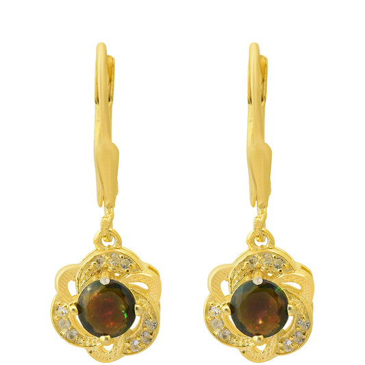 Cercei din Argint 925 Placat cu Aur ( 2.51 grame ) cu Opal Etiopian Lega Dembi și Topaz Alb 1.02 Carate