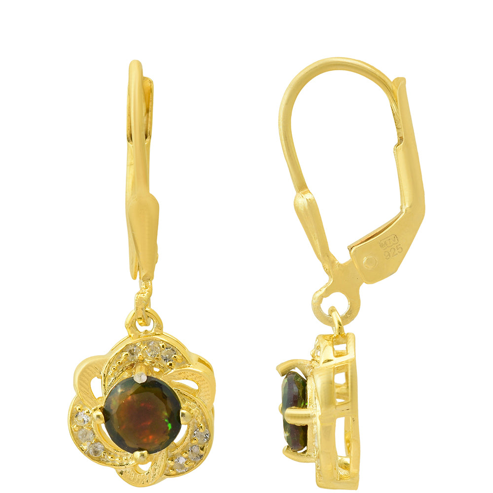 Cercei din Argint 925 Placat cu Aur ( 2.51 grame ) cu Opal Etiopian Lega Dembi și Topaz Alb 1.02 Carate 4 