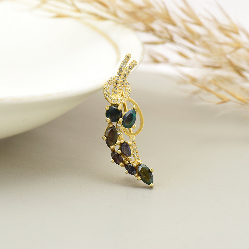 Broşă din Argint 925 Placat cu Aur ( 2.75 grame ) cu Opal Etiopian Lega Dembi și Topaz Alb 0.75 Carate