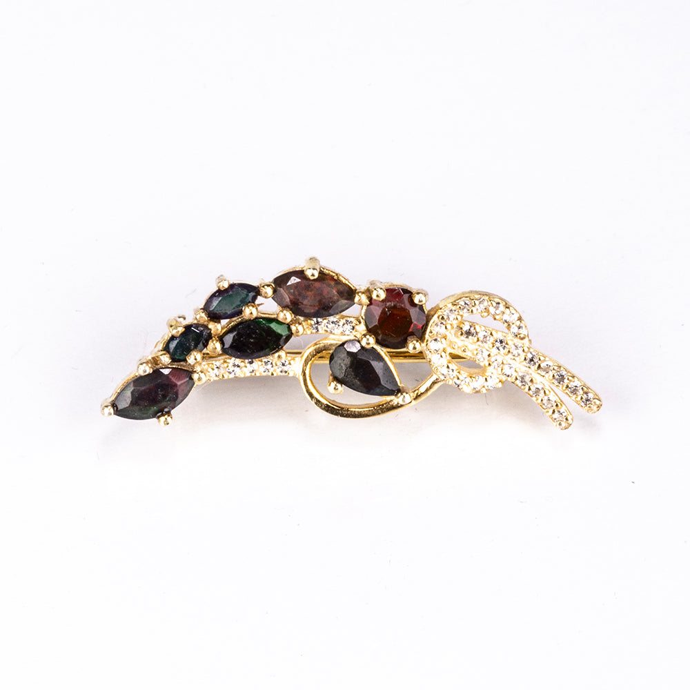 Broşă din Argint 925 Placat cu Aur ( 2.75 grame ) cu Opal Etiopian Lega Dembi și Topaz Alb 0.75 Carate