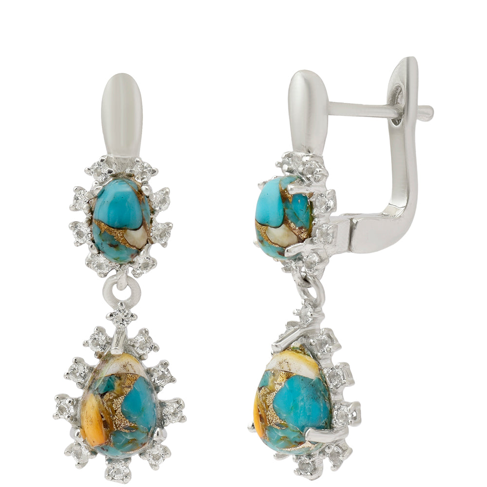 Cercei din Argint 925 ( 4.57 grame ) cu Turcoaz Oyster și Topaz Alb 3.58 Carate 3 