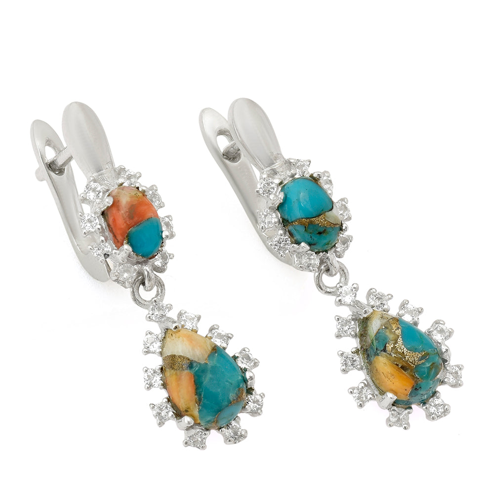 Cercei din Argint 925 ( 4.57 grame ) cu Turcoaz Oyster și Topaz Alb 3.58 Carate 4 