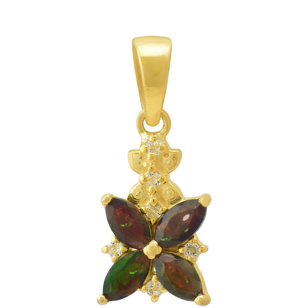 Pandantiv din Argint 925 Placat cu Aur ( 1.53 grame ) cu Opal Etiopian Lega Dembi și Topaz Alb 1.09 Carate