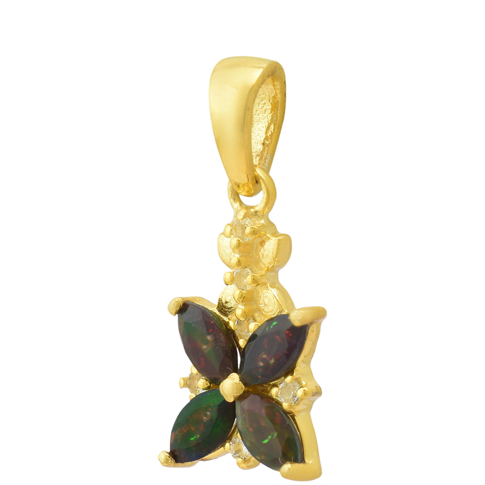 Pandantiv din Argint 925 Placat cu Aur ( 1.53 grame ) cu Opal Etiopian Lega Dembi și Topaz Alb 1.09 Carate 4 