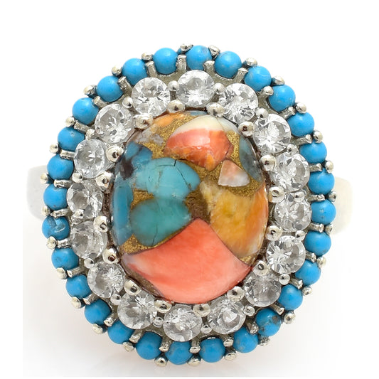 Inel din Argint 925 ( 6.13 grame ) cu Turcoaz Oyster și Topaz Alb 5.31 Carate