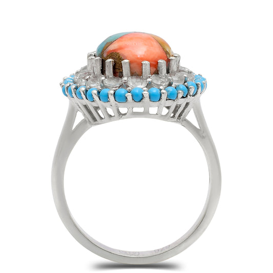 Inel din Argint 925 ( 6.13 grame ) cu Turcoaz Oyster și Topaz Alb 5.31 Carate