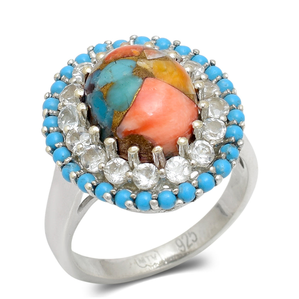 Inel din Argint 925 ( 6.13 grame ) cu Turcoaz Oyster și Topaz Alb 5.31 Carate 3 