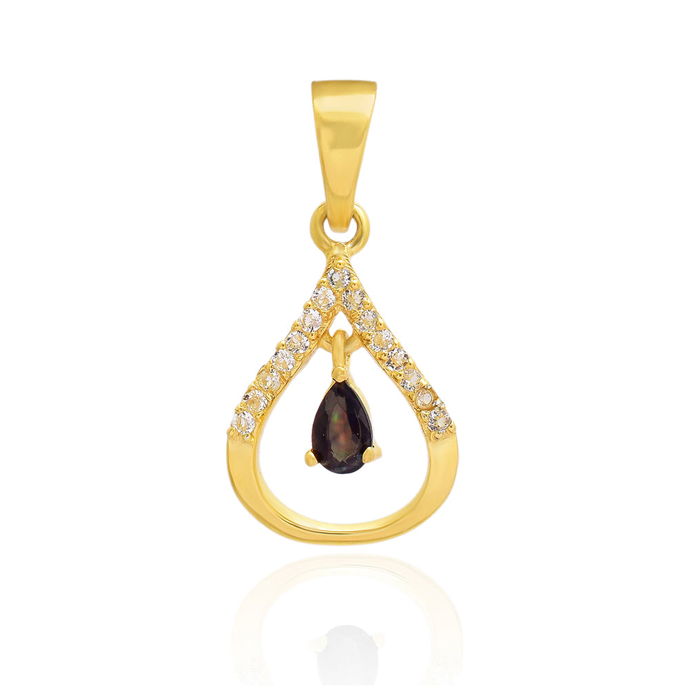 Pandantiv din Argint 925 Placat cu Aur ( 1.24 grame ) cu Opal Etiopian Lega Dembi și Topaz Alb 0.27 Carate 1 