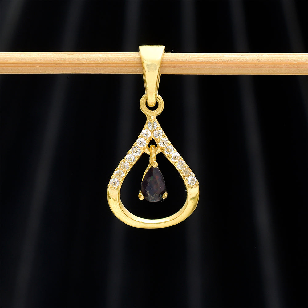 Pandantiv din Argint 925 Placat cu Aur ( 1.24 grame ) cu Opal Etiopian Lega Dembi și Topaz Alb 0.27 Carate 2 