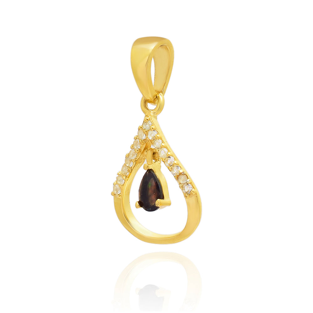 Pandantiv din Argint 925 Placat cu Aur ( 1.24 grame ) cu Opal Etiopian Lega Dembi și Topaz Alb 0.27 Carate