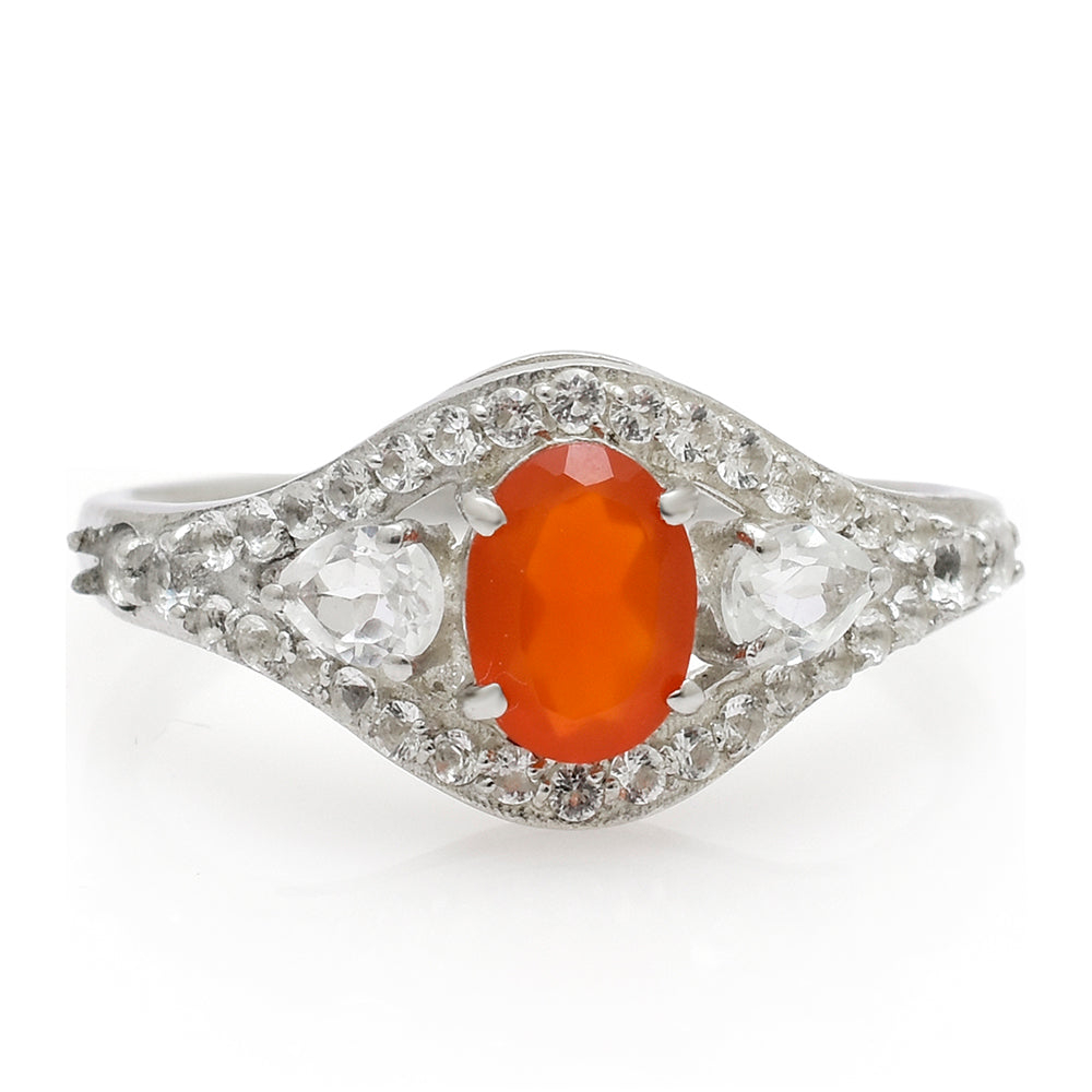 Inel din Argint 925 ( 2.55 grame ) cu Agat Roșu și Topaz Alb 1.11 Carate 1 