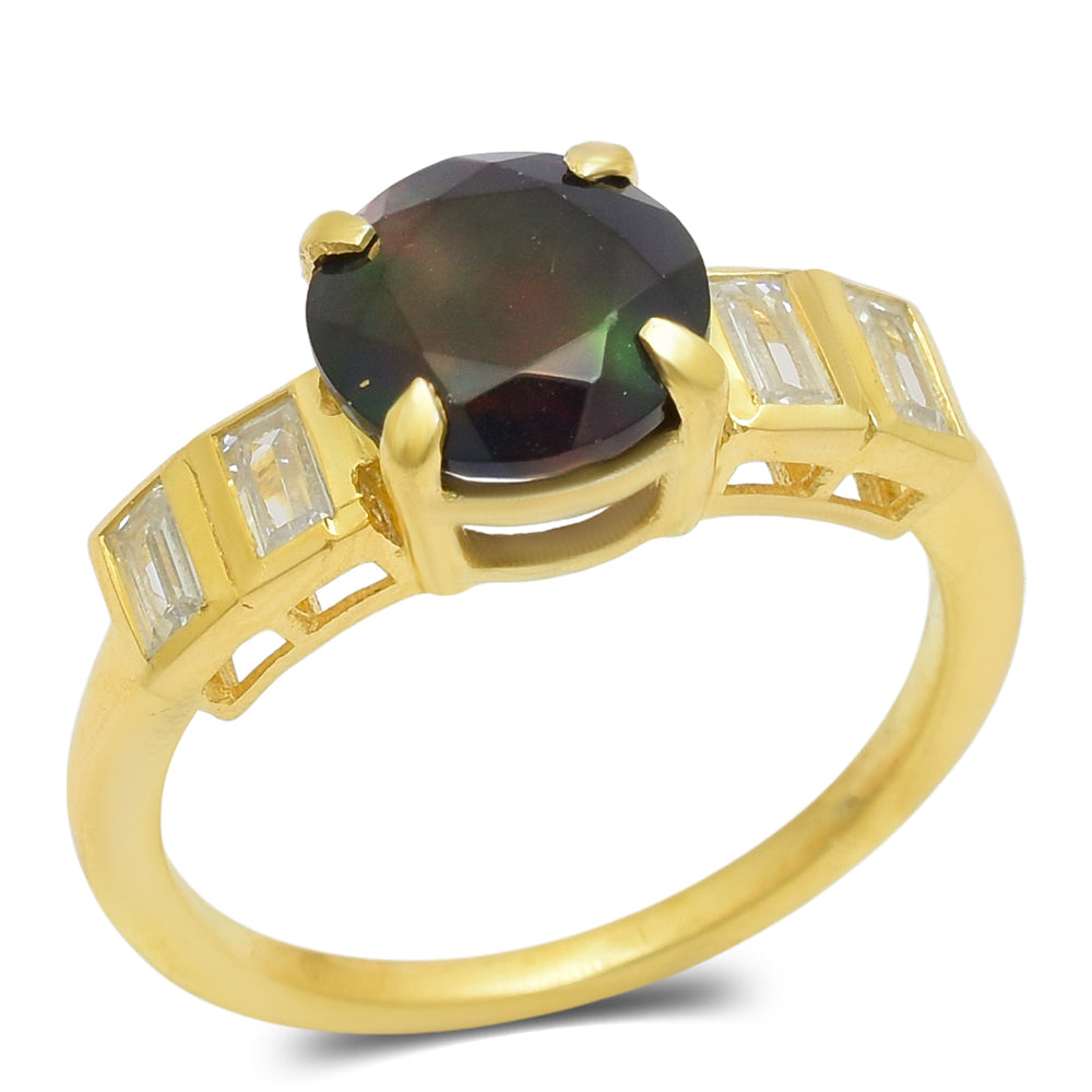Inel din Argint 925 Placat cu Aur ( 3.14 grame ) cu Opal Etiopian Lega Dembi și Topaz Alb 2.35 Carate 2 