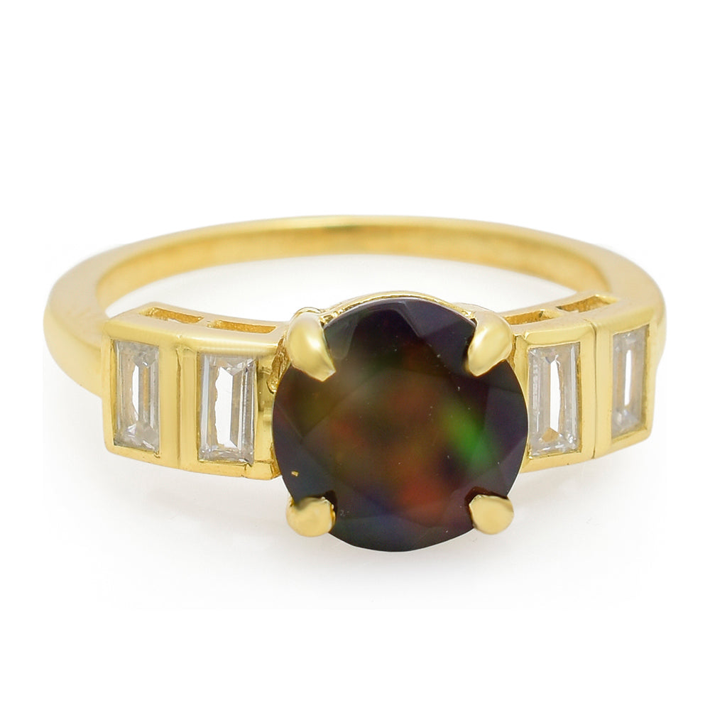 Inel din Argint 925 Placat cu Aur ( 3.14 grame ) cu Opal Etiopian Lega Dembi și Topaz Alb 2.35 Carate 1 