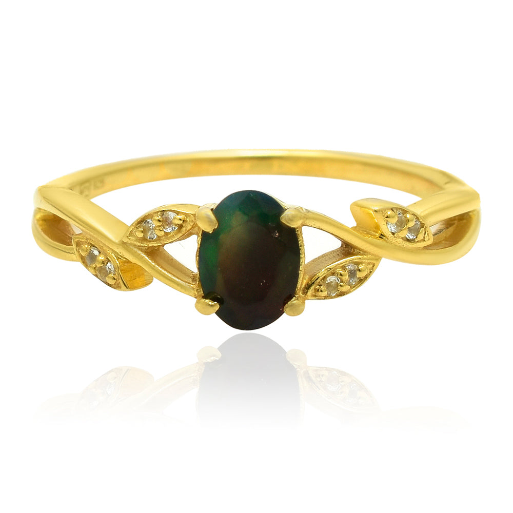 Inel din Argint 925 Placat cu Aur ( 2.12 grame ) cu Opal Etiopian Lega Dembi și Topaz Alb 0.54 Carate