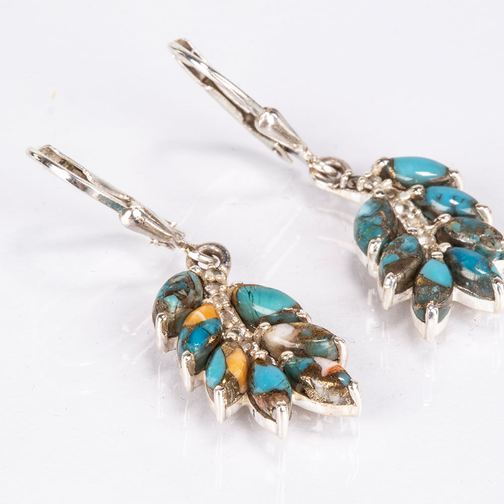 Cercei din Argint 925 ( 3.23 grame ) cu Turcoaz Oyster și Topaz Alb 4.6 Carate 5 