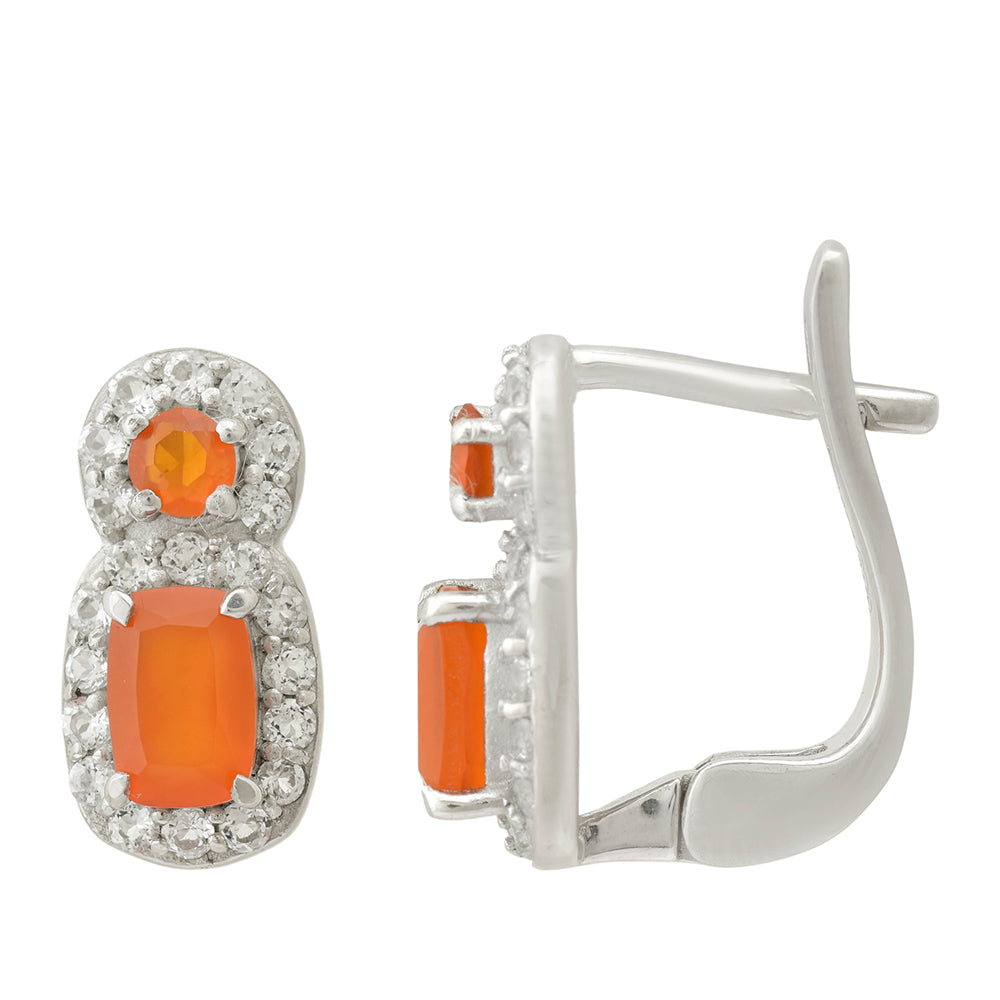 Cercei din Argint 925 ( 3.88 grame ) cu Agat Roșu și Topaz Alb 1.73 Carate 3 