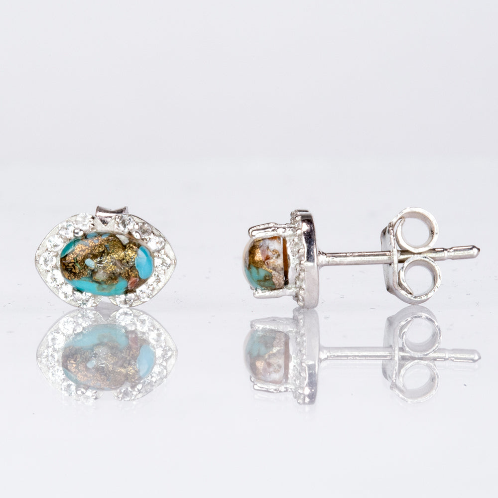 Cercei din Argint 925 ( 1.54 grame ) cu Turcoaz Oyster și Topaz Alb 1.3 Carate