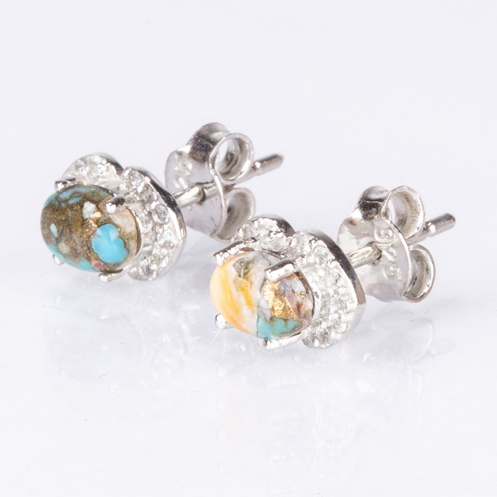 Cercei din Argint 925 ( 1.54 grame ) cu Turcoaz Oyster și Topaz Alb 1.3 Carate 2 