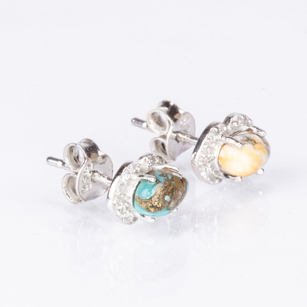 Cercei din Argint 925 ( 1.54 grame ) cu Turcoaz Oyster și Topaz Alb 1.3 Carate 3 