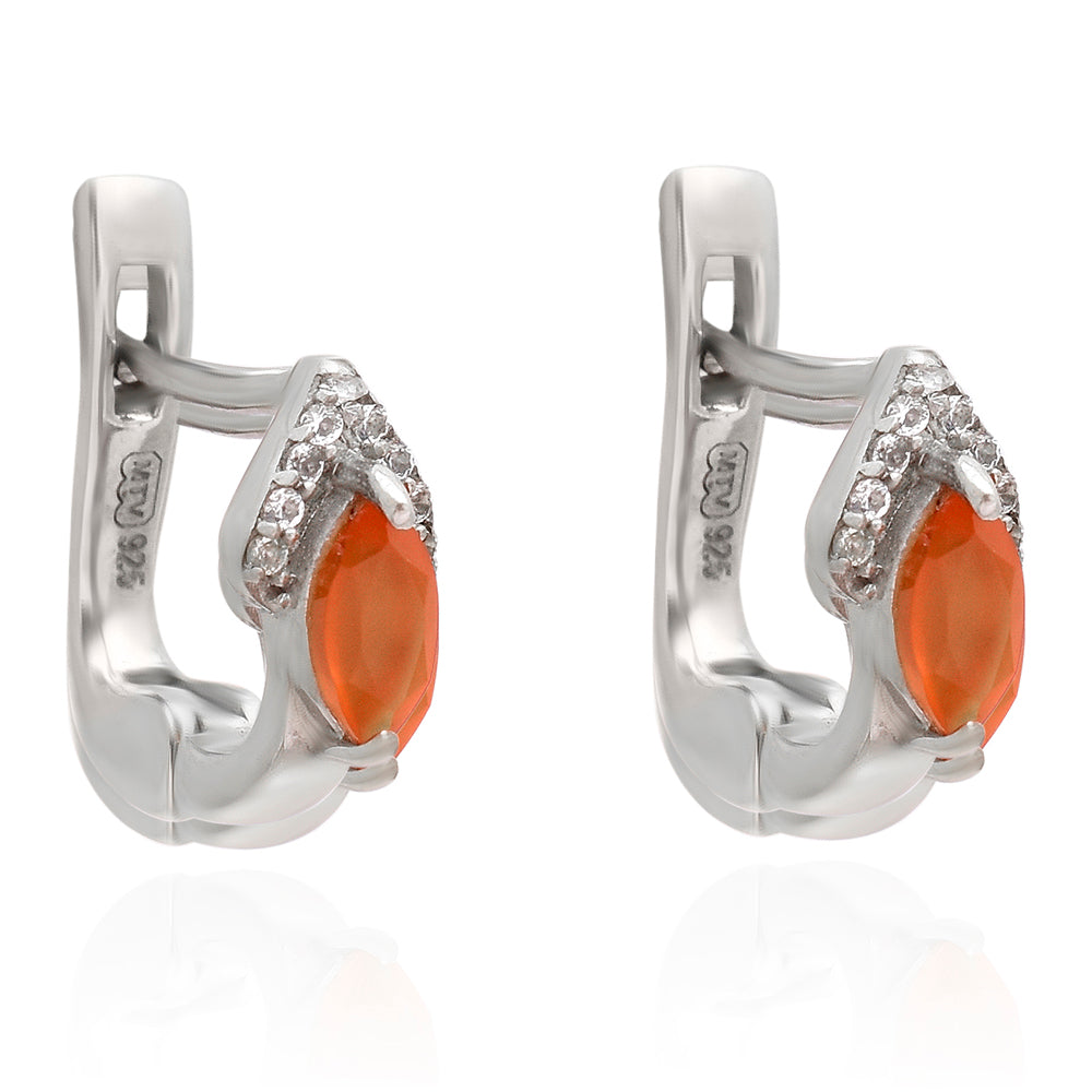 Cercei din Argint 925 ( 2.7 grame ) cu Agat Roșu și Topaz Alb 0.6 Carate