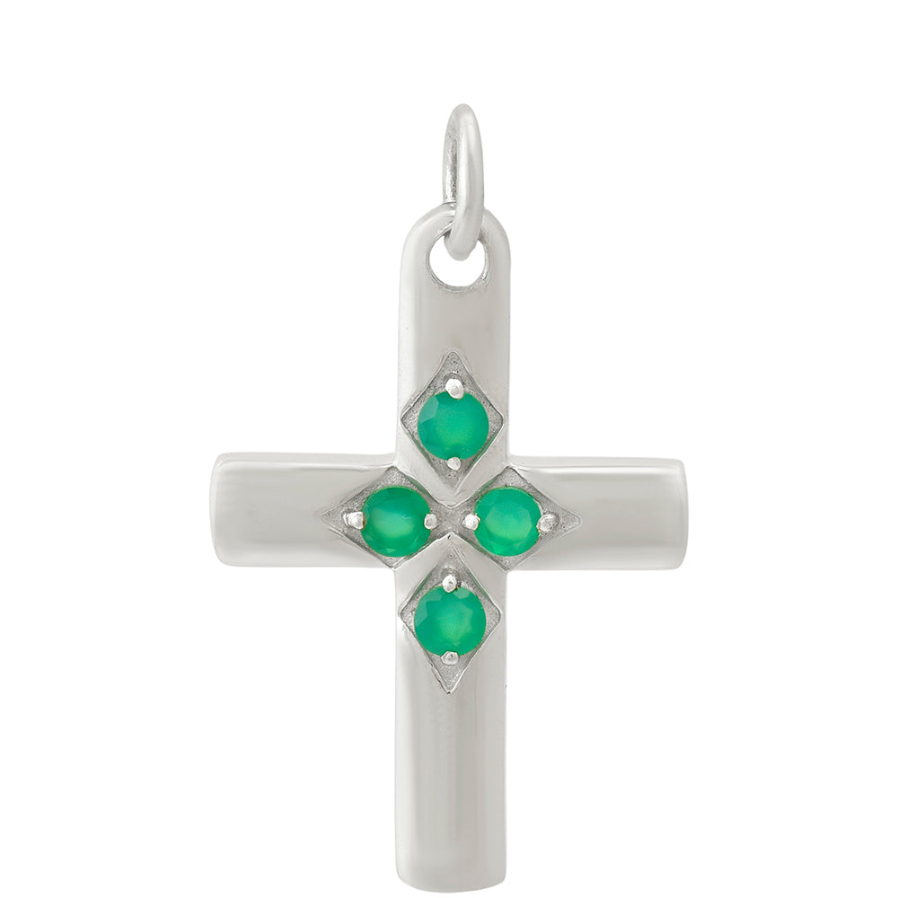 Cruce Pandantiv din Argint 925 ( 2.92 grame ) cu Agat Verde 0.45 Carate 1 