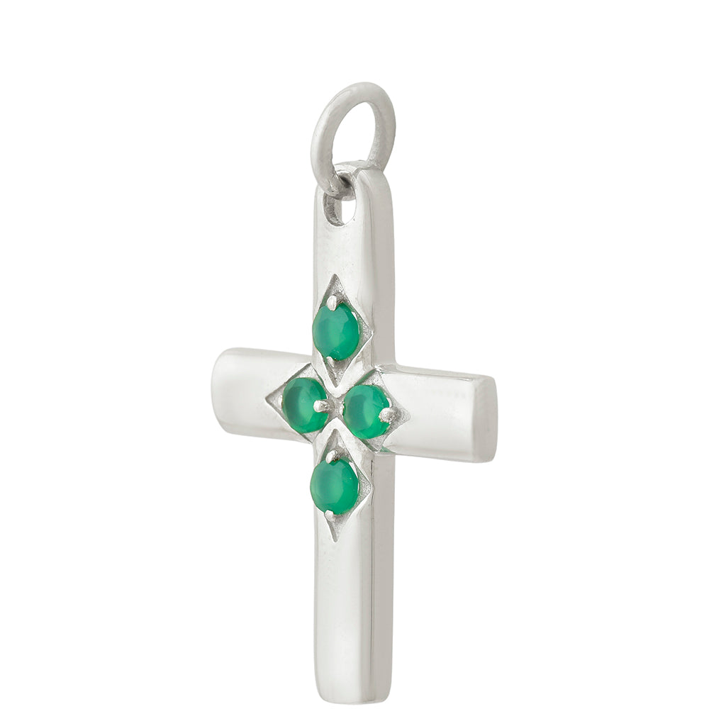 Cruce Pandantiv din Argint 925 ( 2.92 grame ) cu Agat Verde 0.45 Carate 2 