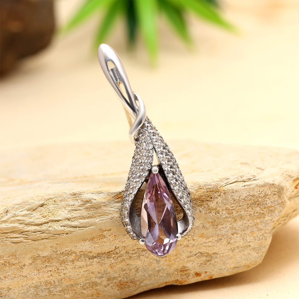Broşă din Argint 925 ( 3.25 grame ) cu Ametist Brazilian și Topaz Alb 2.43 Carate 1 