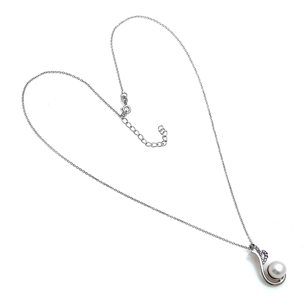 Pandantiv din Argint 925 ( 2.33 grame ) cu Ametist Brazilian și Perlă de Apă Dulce Albă 0.13 Carate