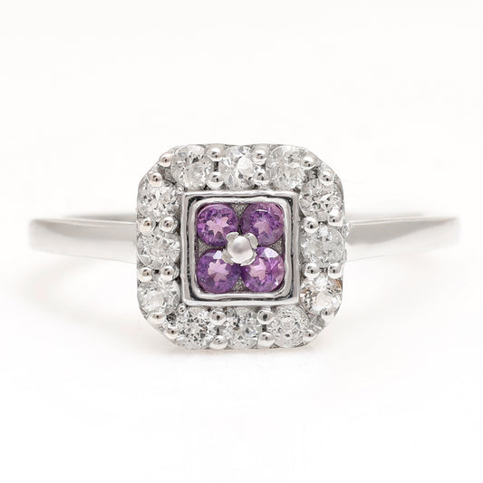 Inel din Argint 925 ( 2.09 grame ) cu Ametist Brazilian și Topaz Alb 3.01 Carate