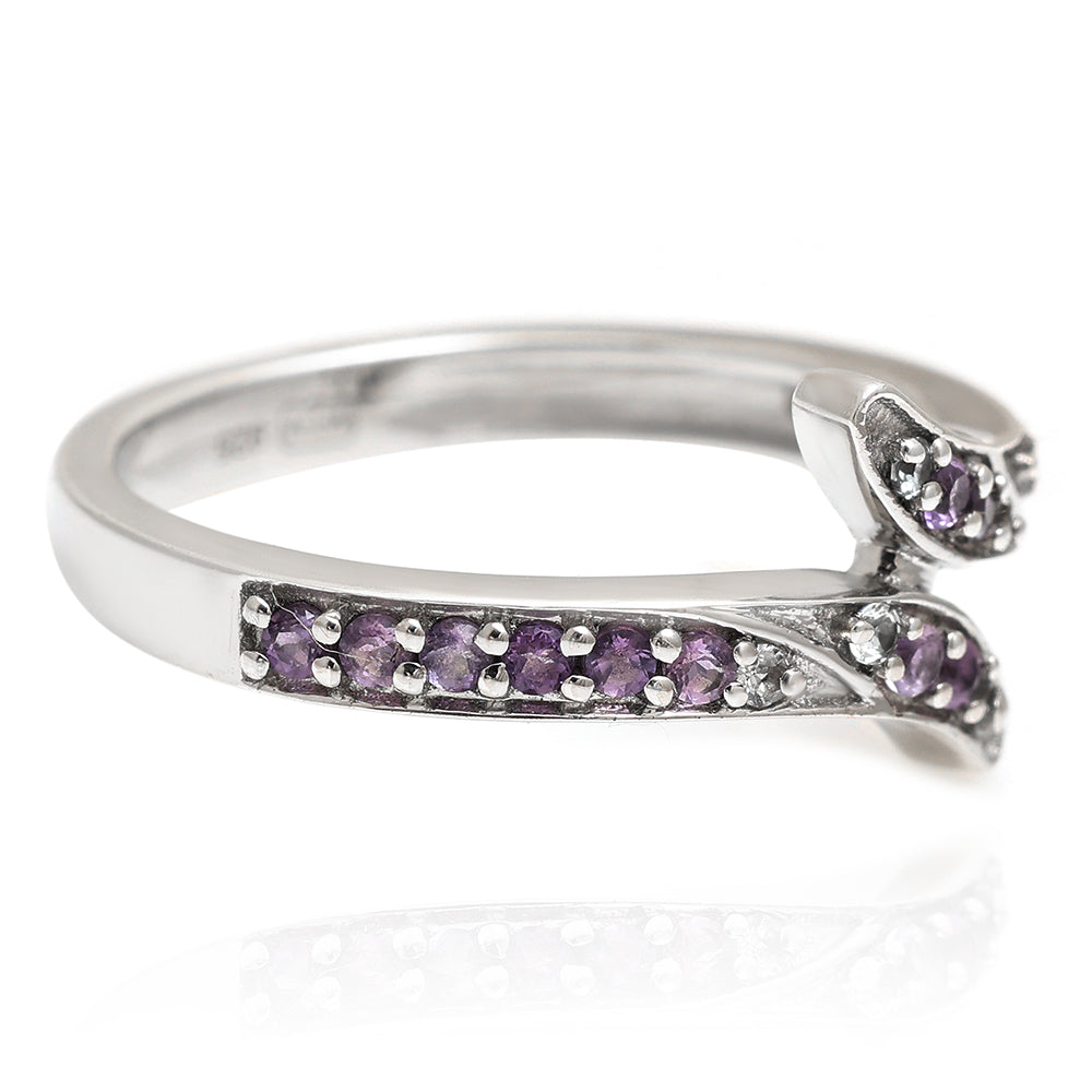 Inel din Argint 925 ( 2.21 grame ) cu Ametist Brazilian și Topaz Alb 0.17 Carate