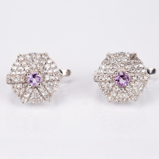 Cercei din Argint 925 ( 3.16 grame ) cu Topaz Alb și Ametist Brazilian 0.94 Carate