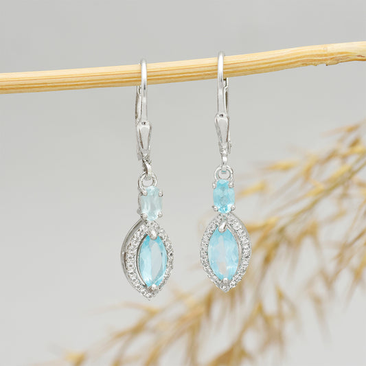 Cercei din Argint 925 ( 2.49 grame ) cu Apatit Albastru Madagascar și Topaz Alb 1.73 Carate