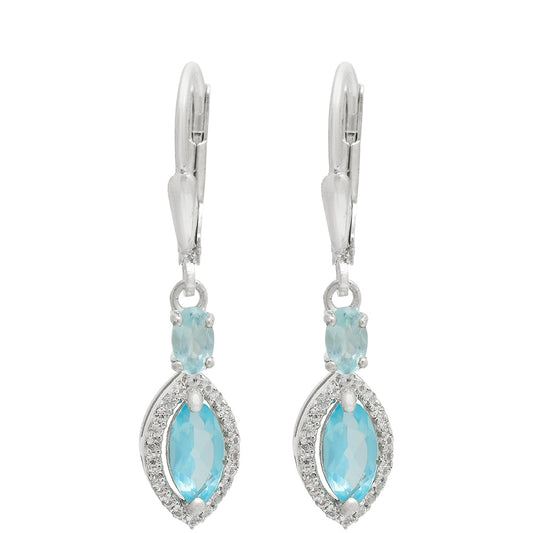 Cercei din Argint 925 ( 2.49 grame ) cu Apatit Albastru Madagascar și Topaz Alb 1.73 Carate