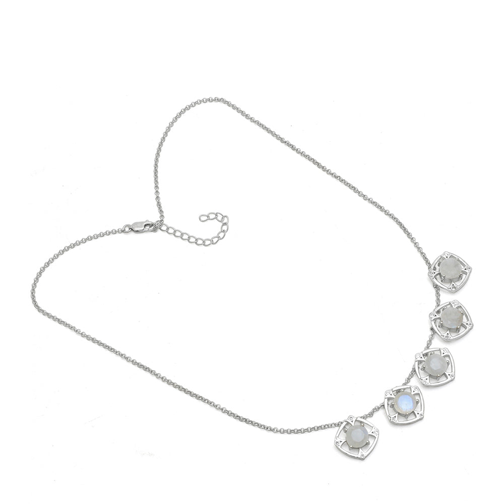 Colier din Argint 925 ( 11.74 grame ) cu Piatra Lunii Curcubeu și Topaz Alb 9.63 Carate 2 