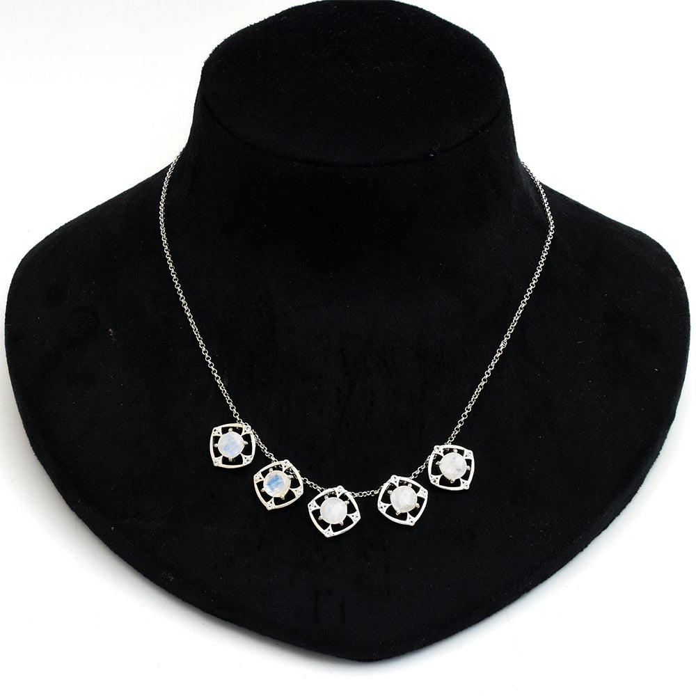 Colier din Argint 925 ( 11.74 grame ) cu Piatra Lunii Curcubeu și Topaz Alb 9.63 Carate 1 