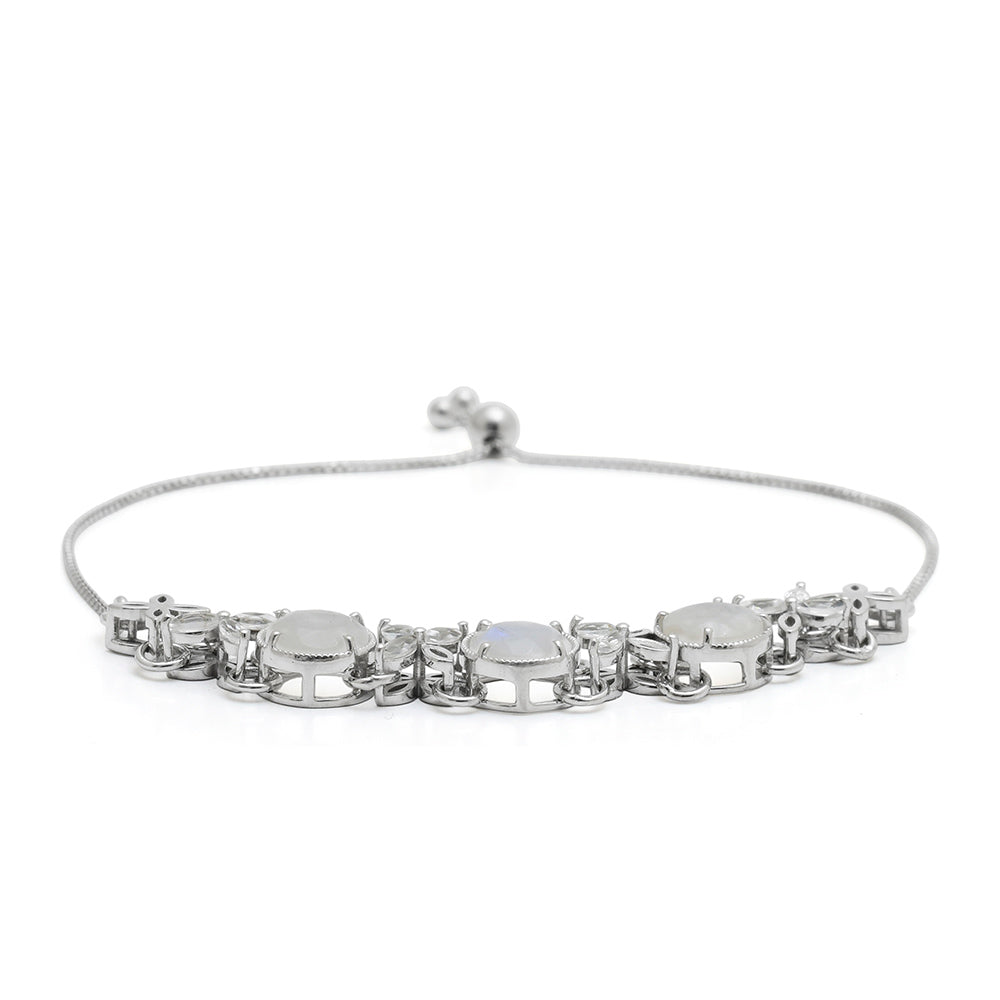 Brățară din Argint 925 ( 6.76 grame ) cu Piatra Lunii Curcubeu și Topaz Alb 7.2 Carate 4 