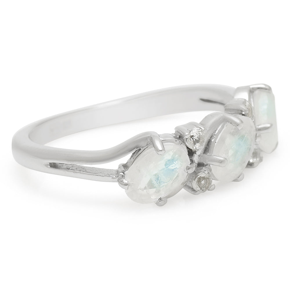 Inel din Argint 925 ( 1.96 grame ) cu Piatra Lunii Curcubeu și Topaz Alb 1.34 Carate 3 