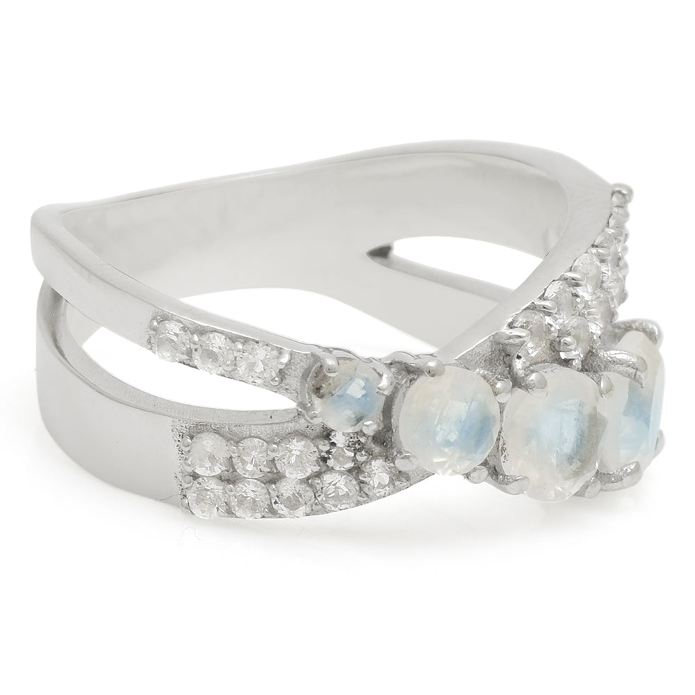 Inel din Argint 925 ( 4.62 grame ) cu Piatra Lunii Curcubeu și Topaz Alb 1.89 Carate 2 