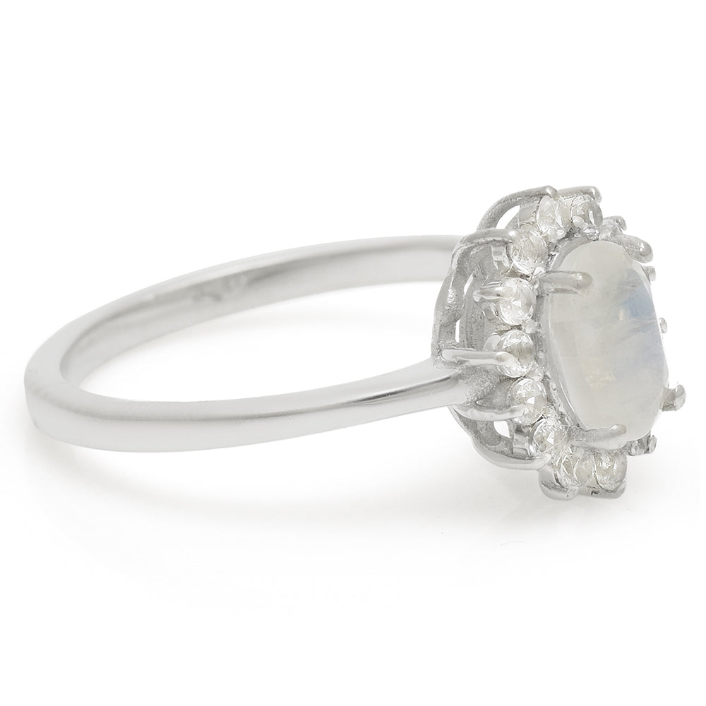 Inel din Argint 925 ( 2.32 grame ) cu Piatra Lunii Curcubeu și Topaz Alb 1.34 Carate