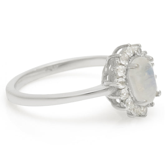 Inel din Argint 925 ( 2.32 grame ) cu Piatra Lunii Curcubeu și Topaz Alb 1.34 Carate