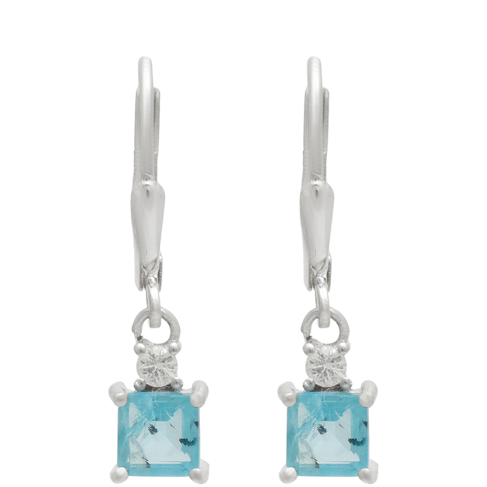 Cercei din Argint 925 ( 1.62 grame ) cu Apatit Albastru Madagascar și Topaz Alb 2.17 Carate