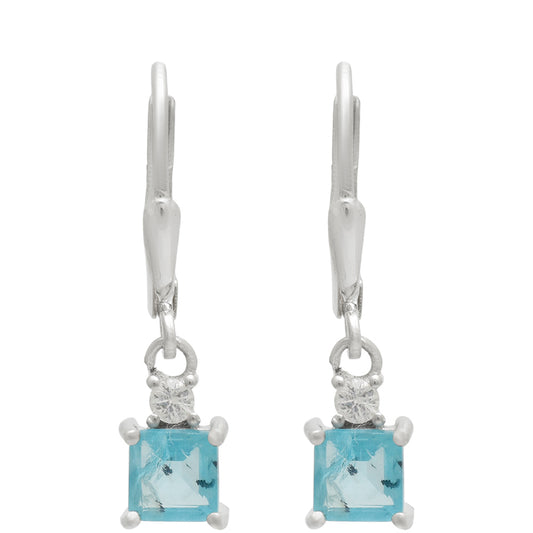 Cercei din Argint 925 ( 1.62 grame ) cu Apatit Albastru Madagascar și Topaz Alb 2.17 Carate