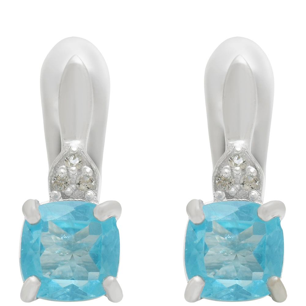 Cercei din Argint 925 ( 2.53 grame ) cu Apatit Albastru Madagascar și Topaz Alb 1.41 Carate 3 